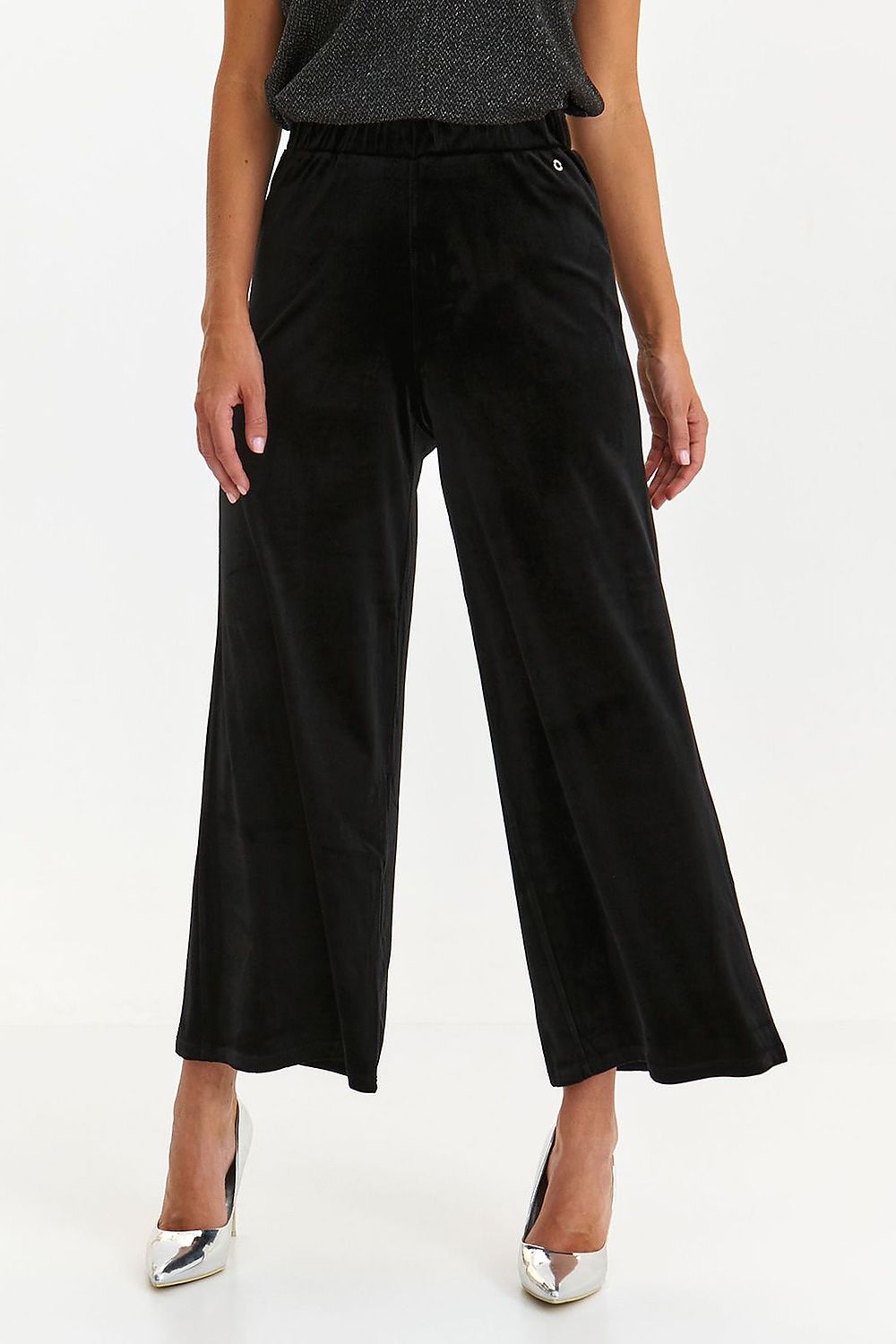 Wide Leg Ankle Length Slacks for Women Elastic Waist Classic Style