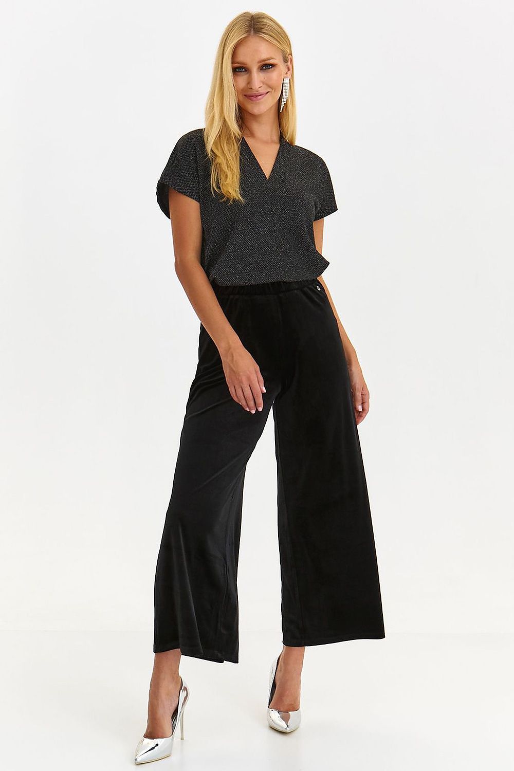 Wide Leg Ankle Length Slacks for Women Elastic Waist Classic Style