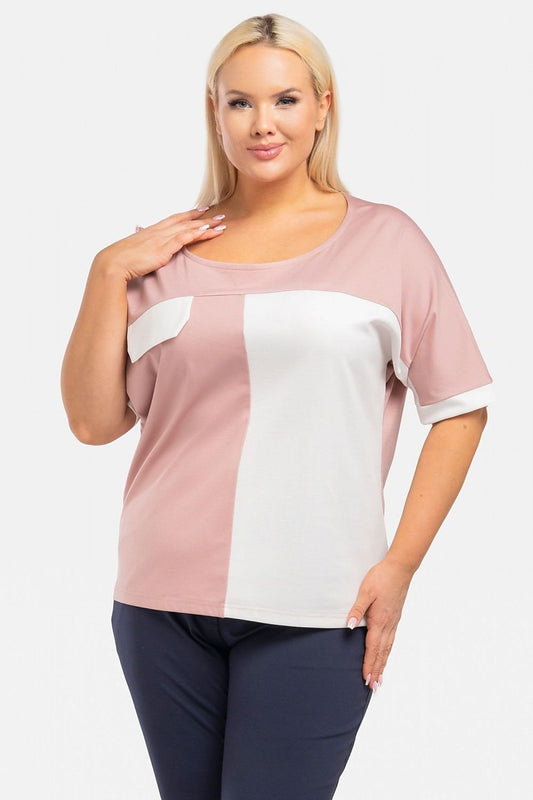 Introducing the must-have Plus Size Color Block Blouse! Made for women looking to make a statement, this stunning Two Tone Blouse features short sleeves and a unique color block design. Add it to your wardrobe and stand out from the crowd!