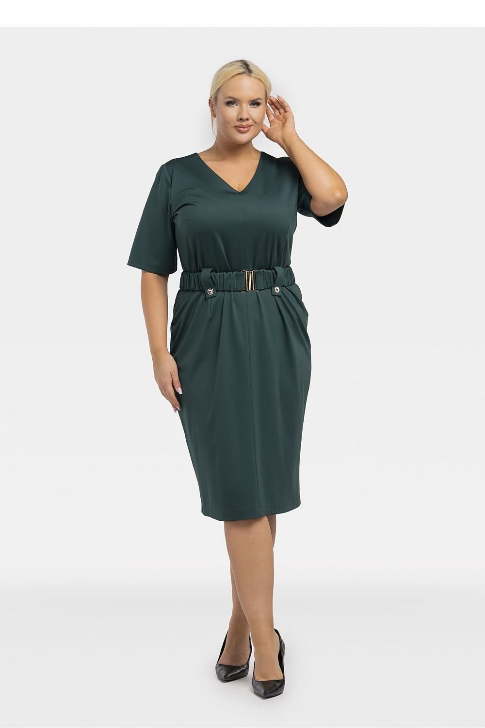 Women's Plus Size Professional Dress - The Lama - Belted Pencil Skirt Dress