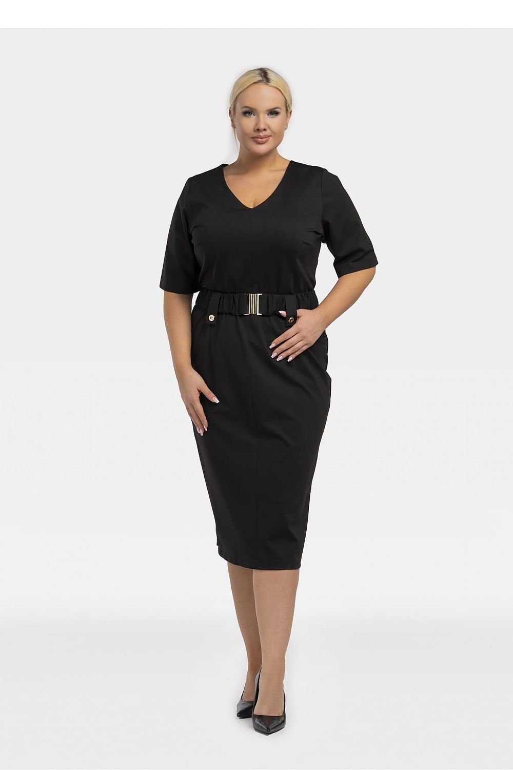 Women's Plus Size Professional Dress - The Lama - Belted Pencil Skirt Dress