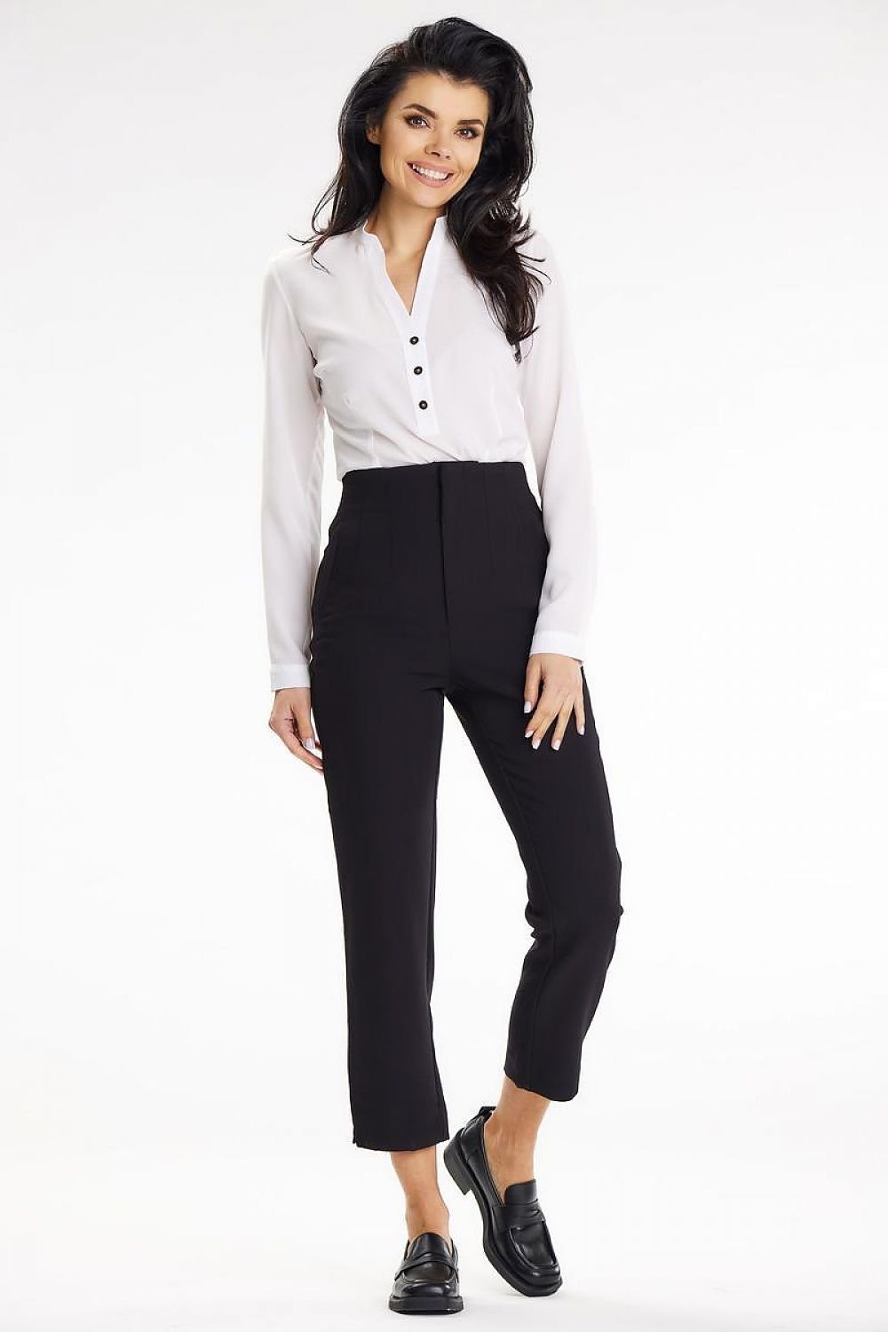 Business Casual Women's Pleated Blouse with Decorative Buttons