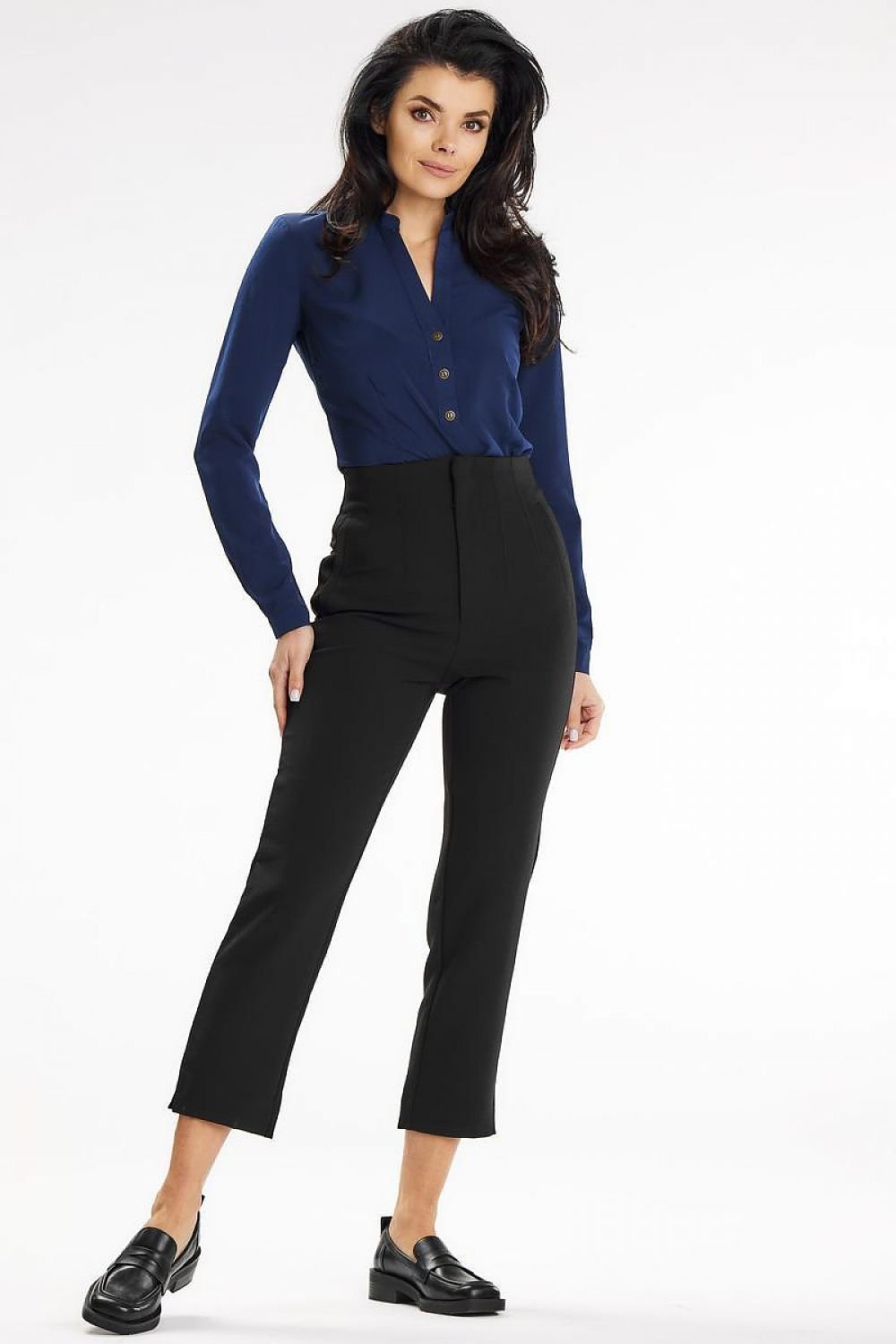 Business Casual Women's Pleated Blouse with Decorative Buttons