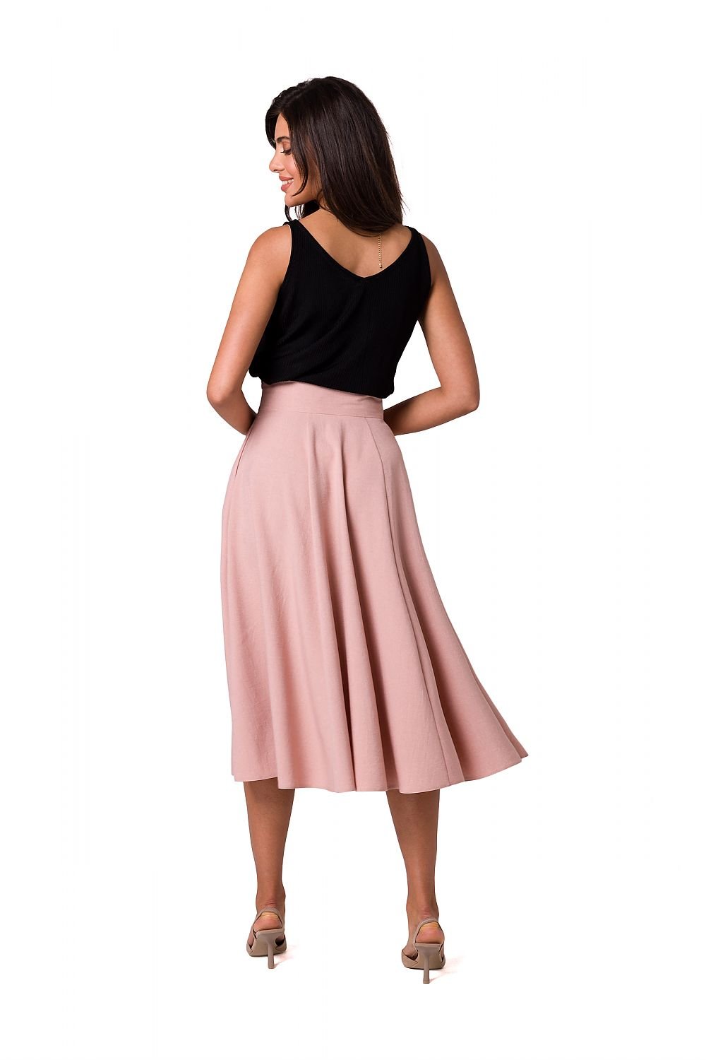 Experience effortless elegance with our Midi Elastic Waist Flared Women's Skirt. The high waist design and decorative buttons add a touch of sophistication, while the covered zipper ensures a secure fit. Flattering and versatile, this skirt will become a staple in your wardrobe.