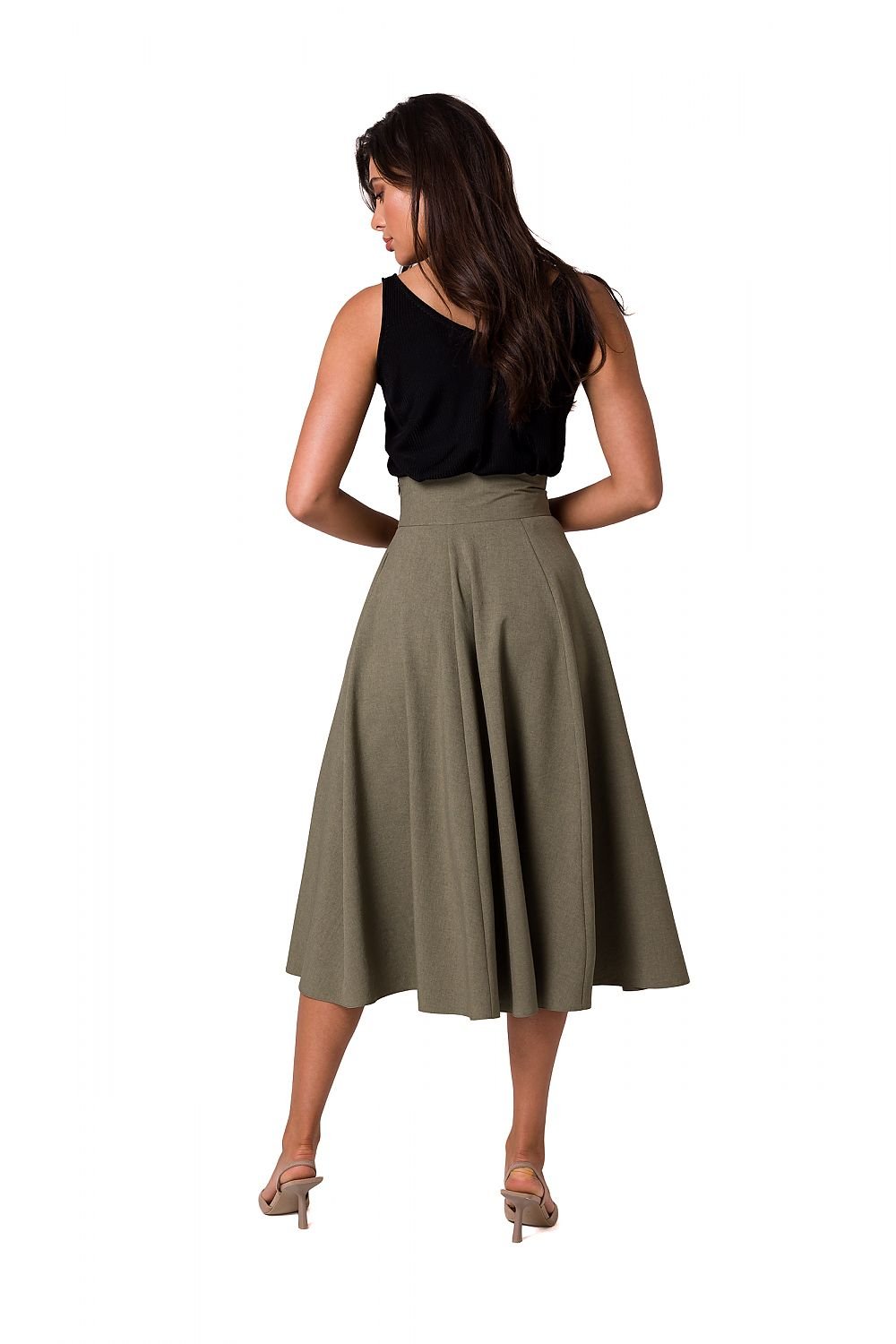 Experience effortless elegance with our Midi Elastic Waist Flared Women's Skirt. The high waist design and decorative buttons add a touch of sophistication, while the covered zipper ensures a secure fit. Flattering and versatile, this skirt will become a staple in your wardrobe.