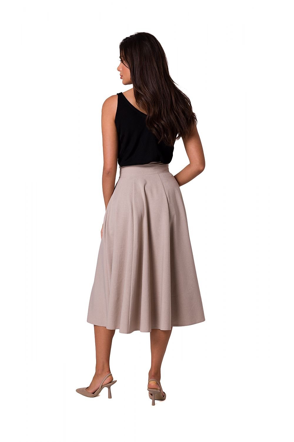 Experience effortless elegance with our Midi Elastic Waist Flared Women's Skirt. The high waist design and decorative buttons add a touch of sophistication, while the covered zipper ensures a secure fit. Flattering and versatile, this skirt will become a staple in your wardrobe.