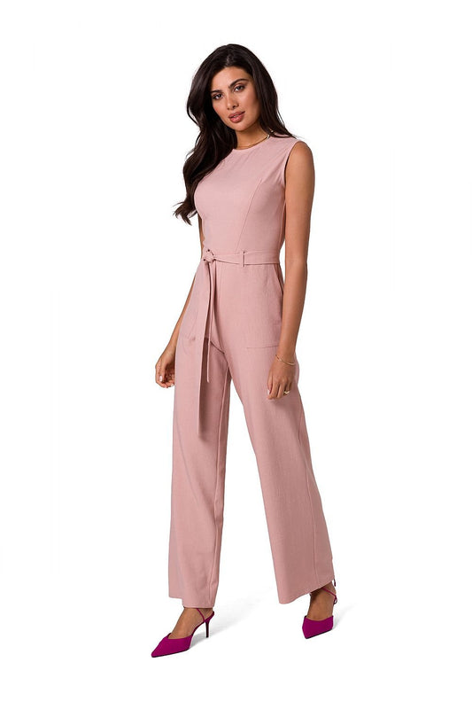 Women's Wide Leg Sleeveless Jumpsuit with Belt Tie