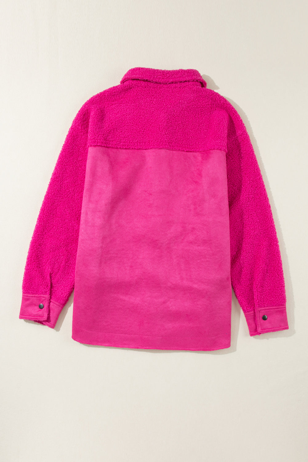 Bright Pink Faux Suede Sherpa Button-Up Cardigan