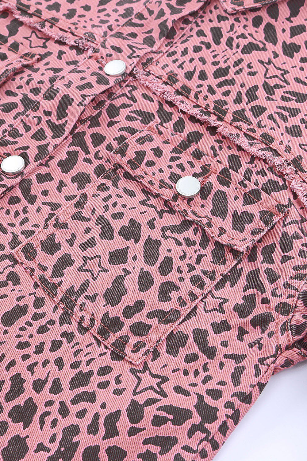 Pink Leopard Spots and Stars and Hearts Print Button Up Denim Shacket