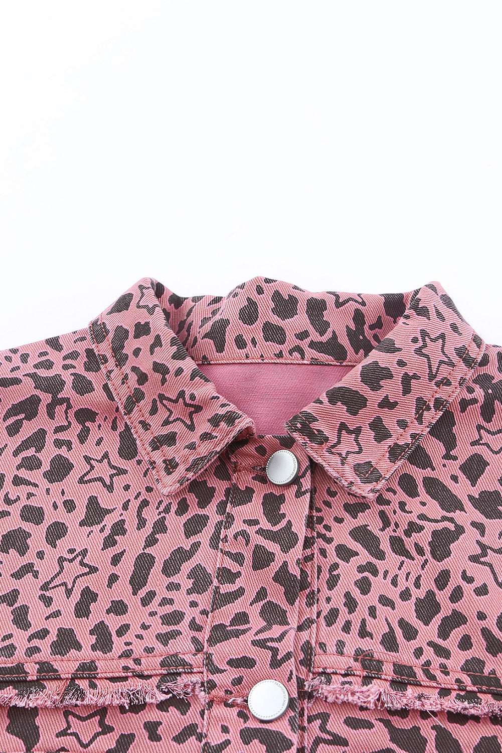 Pink Leopard Spots and Stars and Hearts Print Button Up Denim Shacket