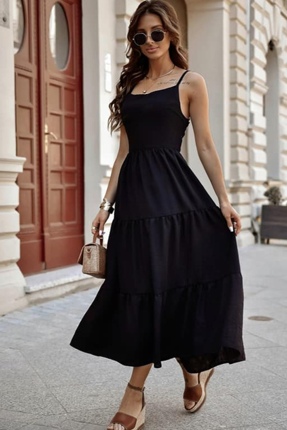 Black Crossover Backless Bodice Tiered Maxi Dress - Thread Harbor Clothing Company