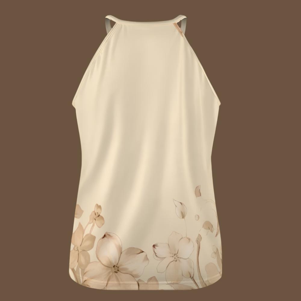 Experience the unique and one-of-a-kind design of our Beige Sleeveless Floral Print Crew Neck Top. This top is perfect for any occasion and pairs perfectly with our matching pants. Elevate your style with this beautiful and versatile top!