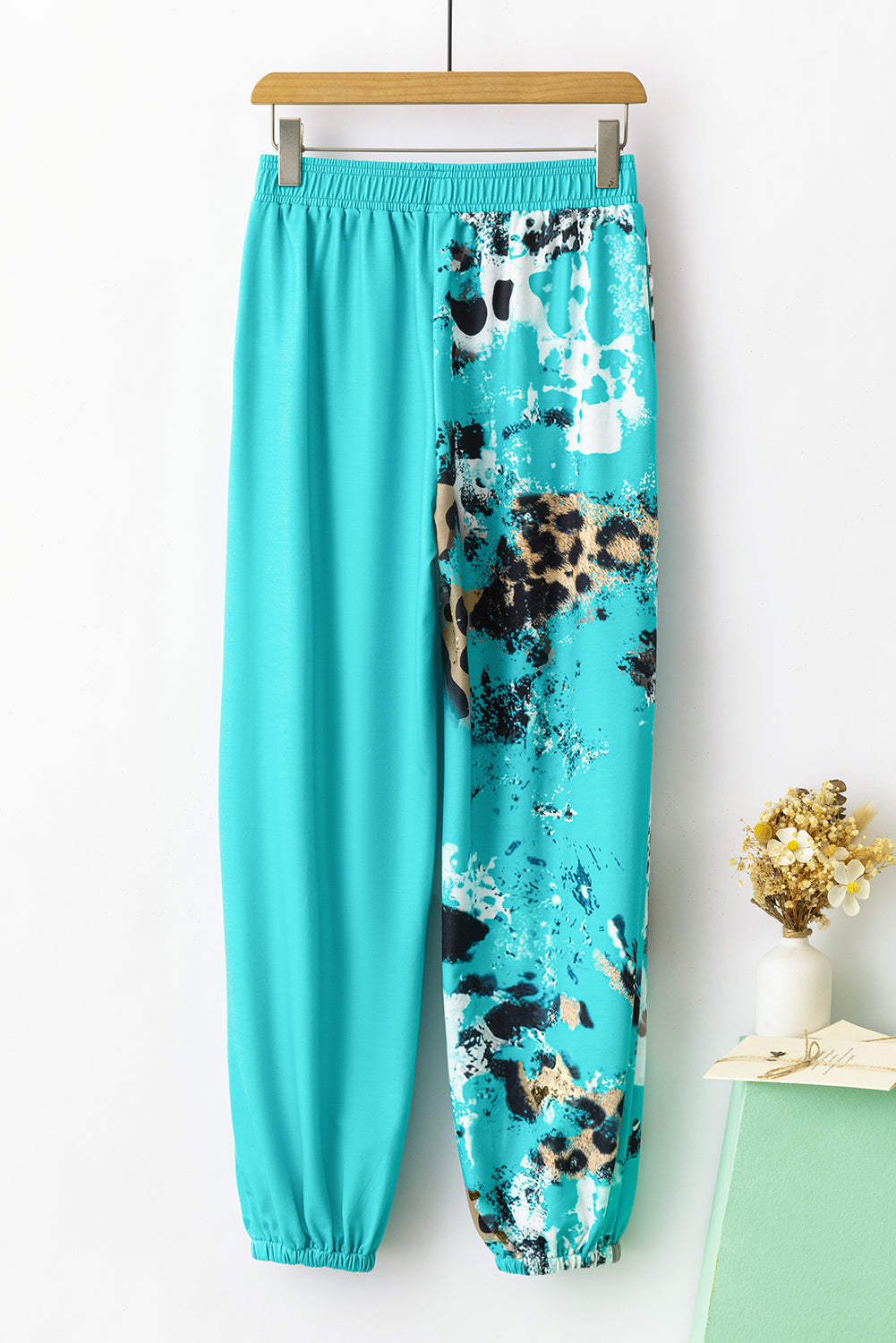 Stylish Casual Turquoise Contrast Leopard Tie-Dye Print  Sweatpants