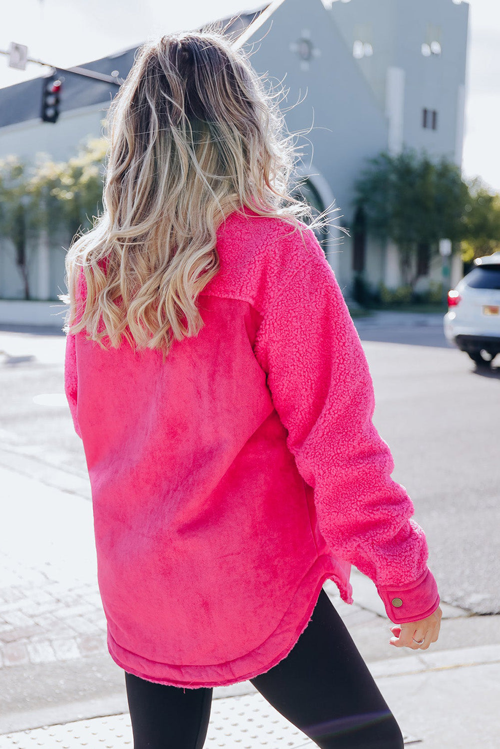 Introducing a cozy yet vibrant addition to your wardrobe: the Bright Pink Faux Suede Sherpa Button-Up Cardigan. Crafted with comfort and style in mind, this cardigan offers both warmth and flair, perfect for the modern woman who values both fashion and functionality