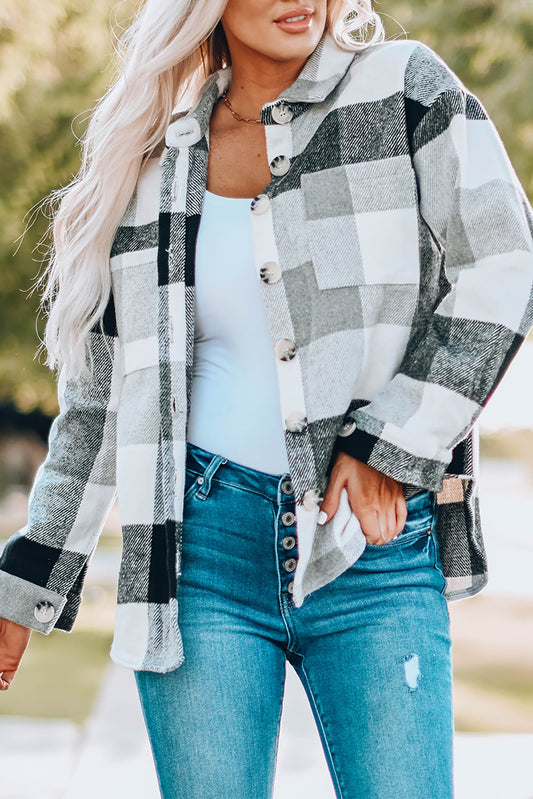 Get ready to turn heads with this Gray Plaid Color Block Buttoned Long Sleeve Jacket! Stand out from the crowd with the unique plaid print and color block design. The turn down collar and pocket make it perfect for daily wear, while the soft and breathable fabric ensures comfort. Button it up or down, it's easy to wear and take off for any occasion.