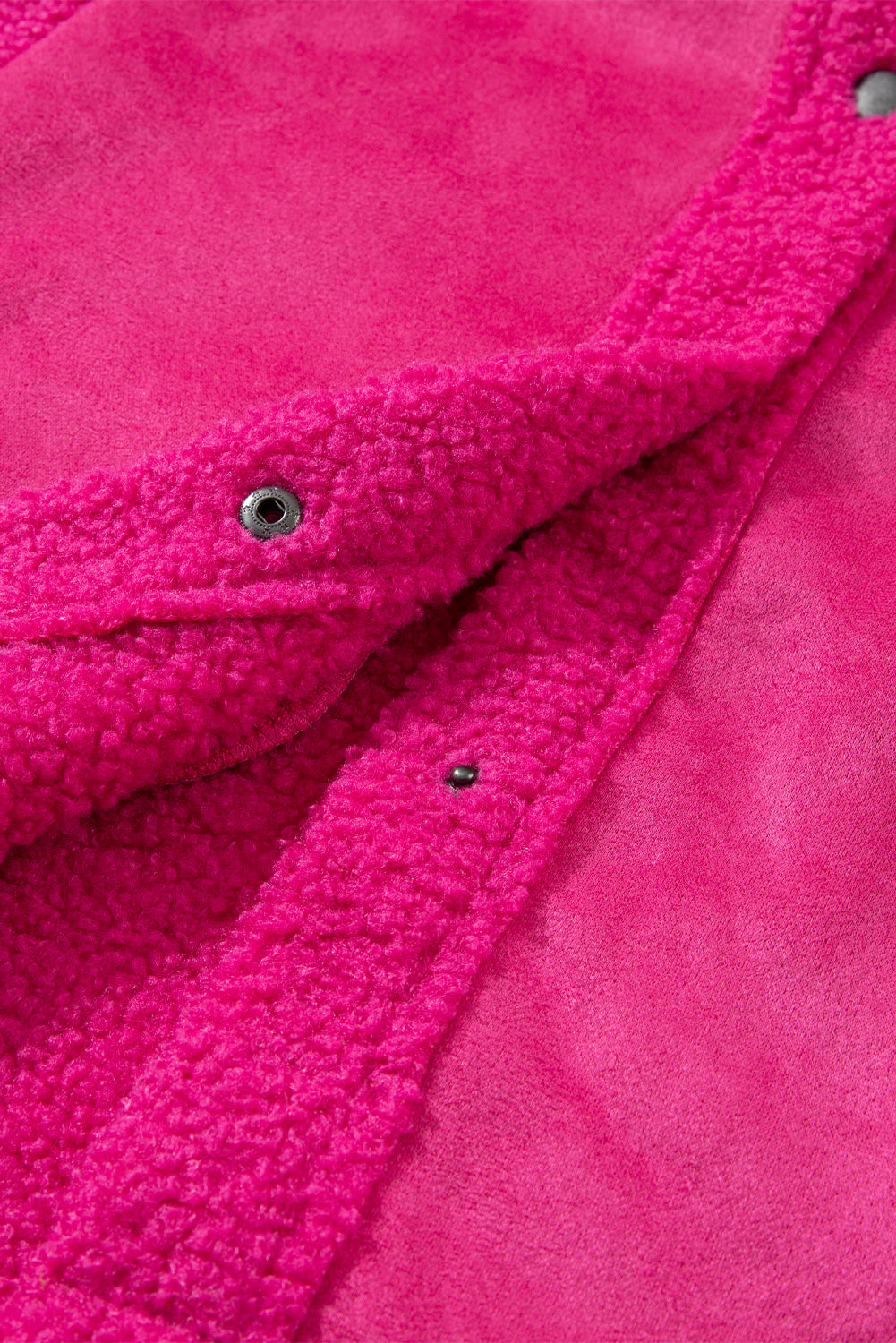 Bright Pink Faux Suede Sherpa Button-Up Cardigan